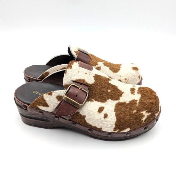 Chocolat Blu Yuna Genuine Calf Hair Clog Women's Cow Print Size US5 EU35 - Picture 3 of 12
